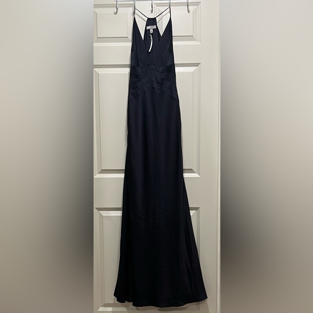 ASOS Bridesmaid Satin Halter Maxi Dress in Petrol Blue